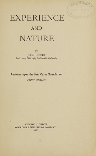 Experience and Nature cover book