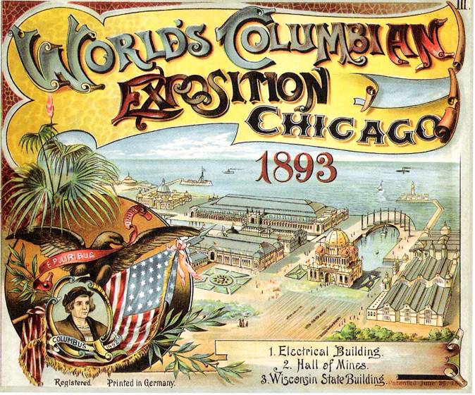 Advertisement for the Exposition, depicting a portrait of Christopher Columbus